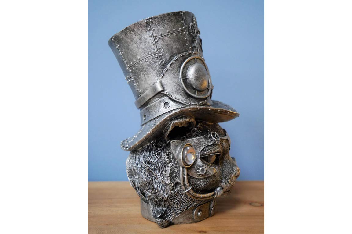 Casadomu Steampunk Cat Head Gothic Feline Sculpture Mechanical Kitten Top Hat Ornament Decorative Accessories