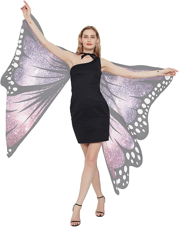 Womens Butterfly Wings Shawl Fairy Girl Cape Halloween Dress Up Costume Accessory