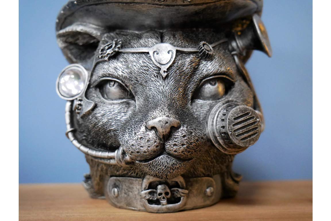 Casadomu Steampunk Cat Head Gothic Feline Sculpture Mechanical Kitten Top Hat Ornament Decorative Accessories