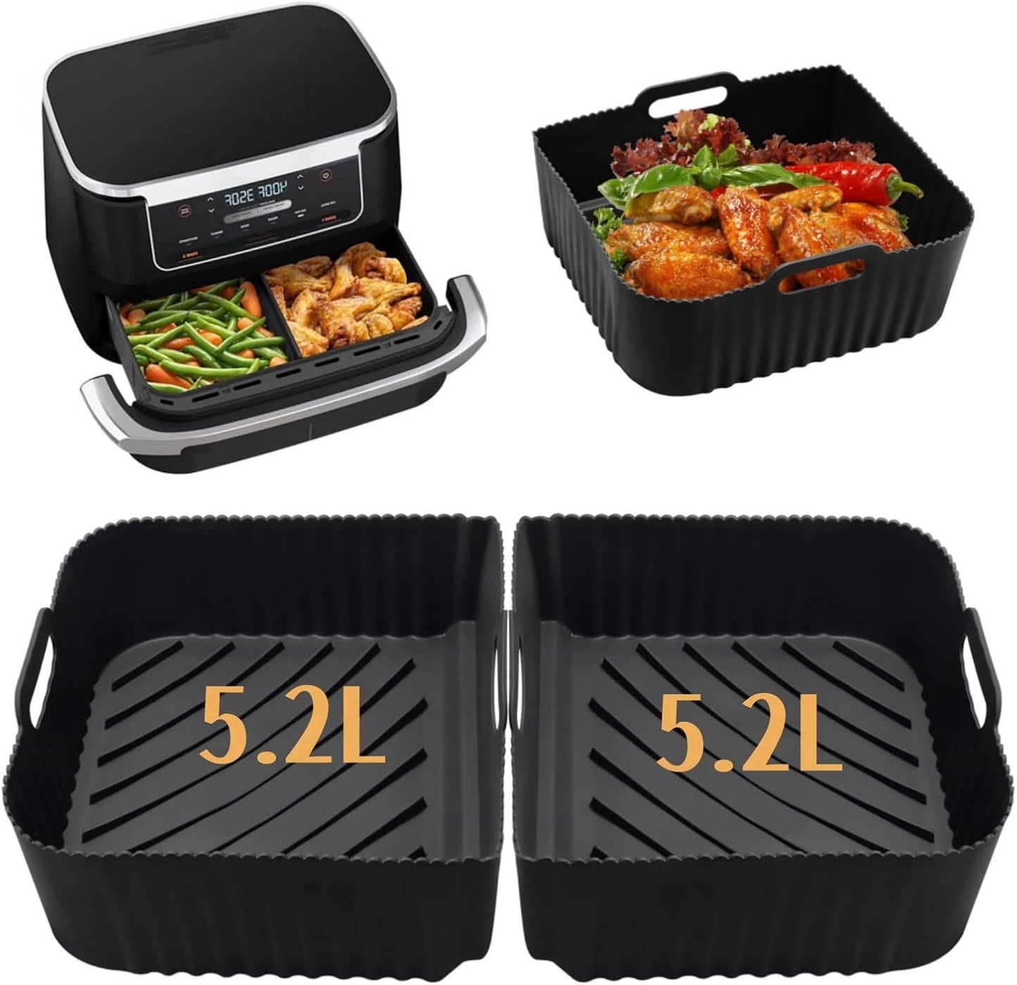 2 Set Large Silicone Air Fryer Liners for Ninja AF500UK,Reusable Air Fryer