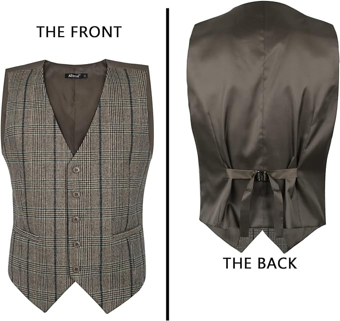 Mens Business Dress Tweed Suit Vest Regular Fit Waistcoat V Neck