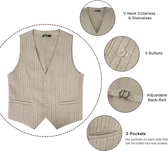 Mens Business Dress Tweed Suit Vest Regular Fit Waistcoat V Neck