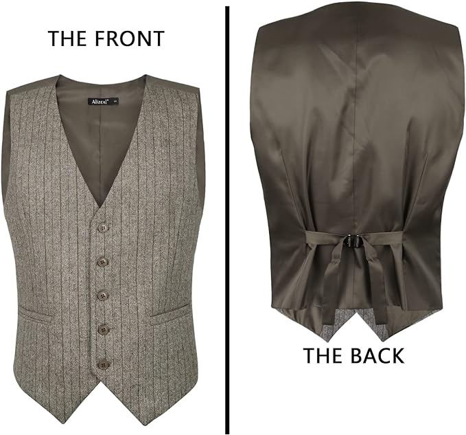 Mens Business Dress Tweed Suit Vest Regular Fit Waistcoat V Neck