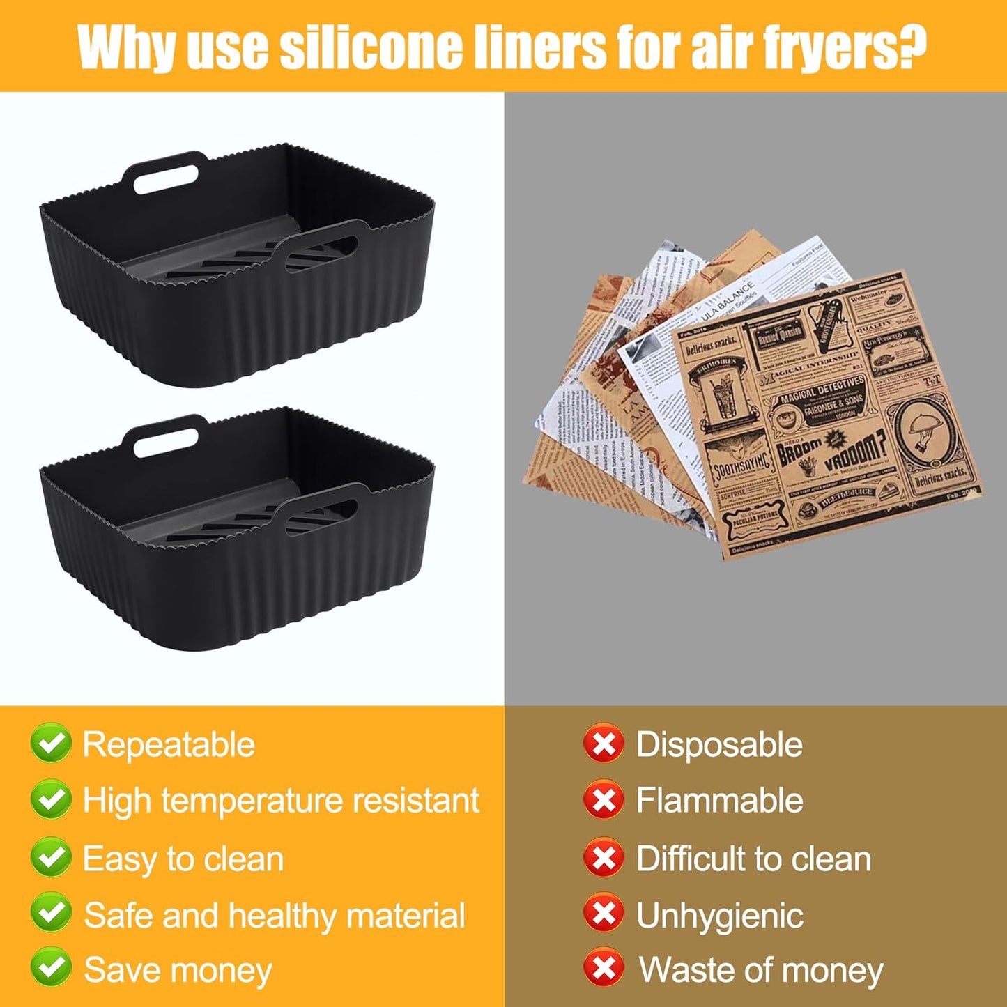 2 Set Large Silicone Air Fryer Liners for Ninja AF500UK,Reusable Air Fryer