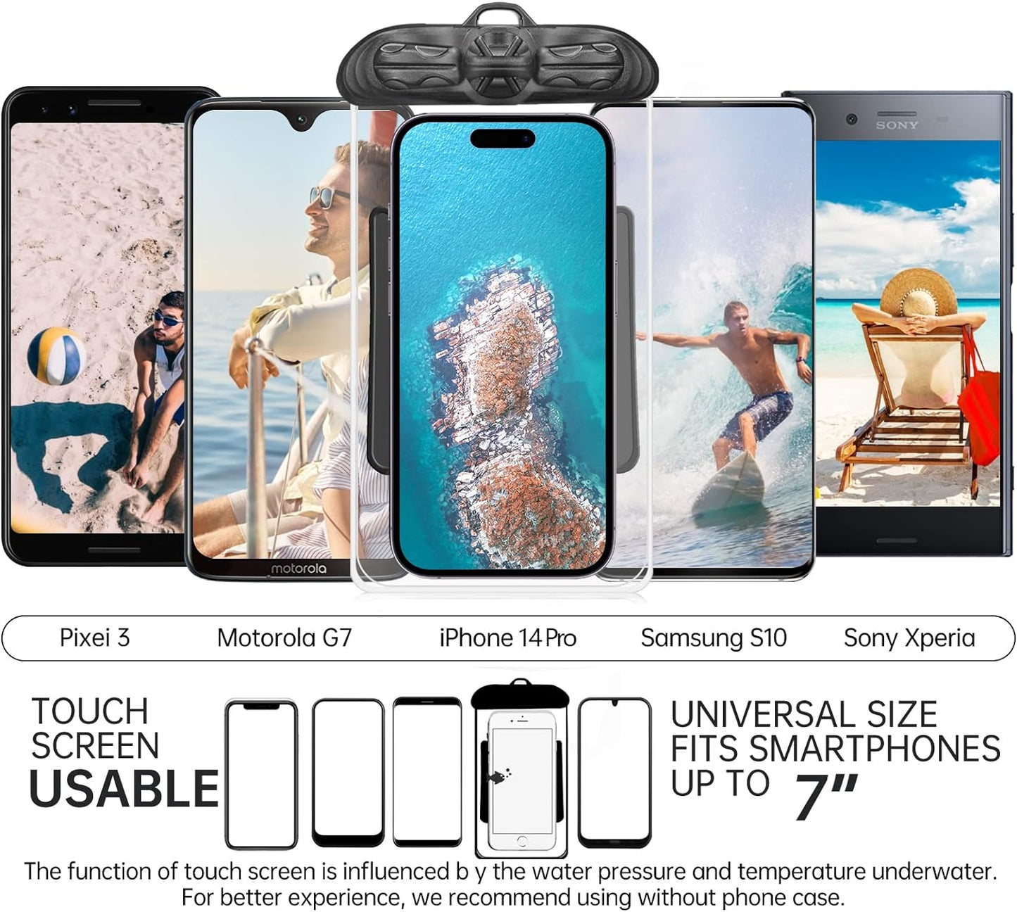 Pack Of 2 Waterproof Phone Pouch Underwater Case Cover Universal Dry Bag Mobile