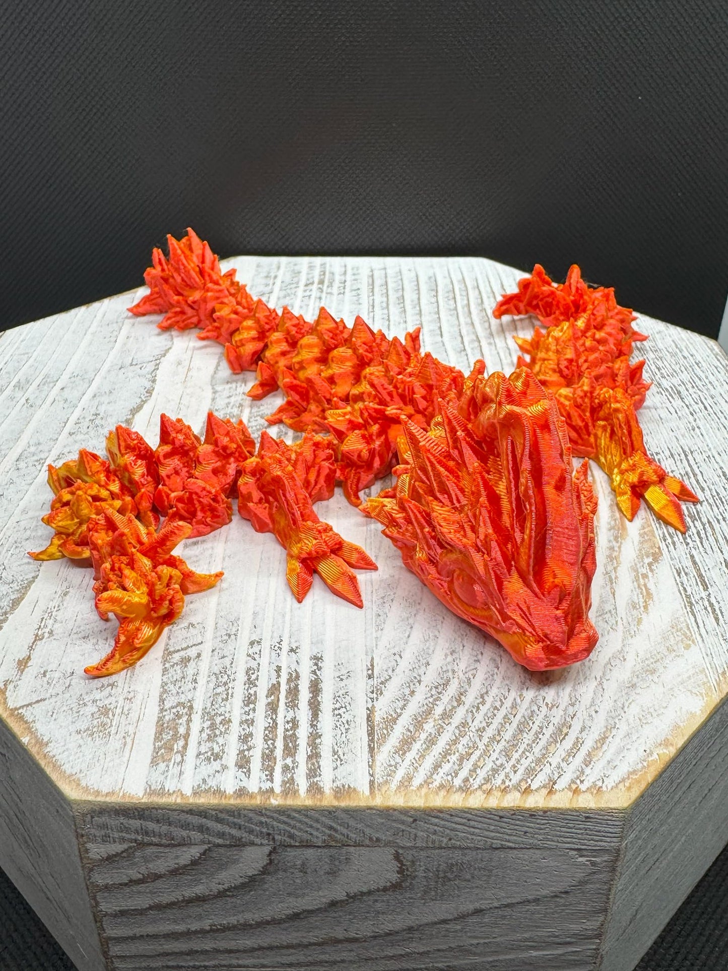 Articulated 3D Printed Fire Dragon Sculpture, Orange