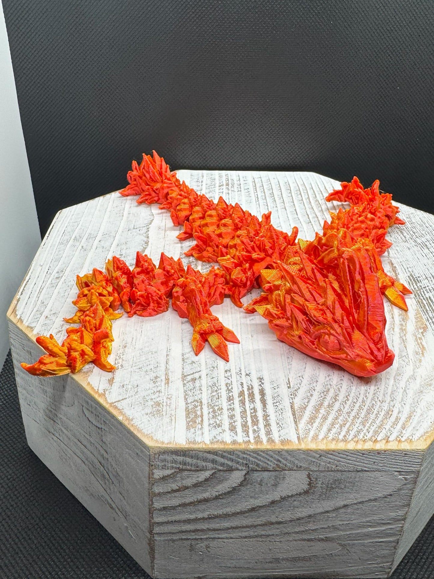 Articulated 3D Printed Fire Dragon Sculpture, Orange
