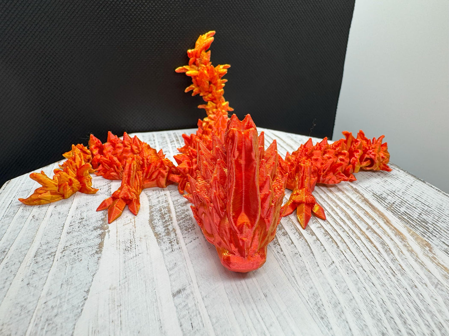 Articulated 3D Printed Fire Dragon Sculpture, Orange