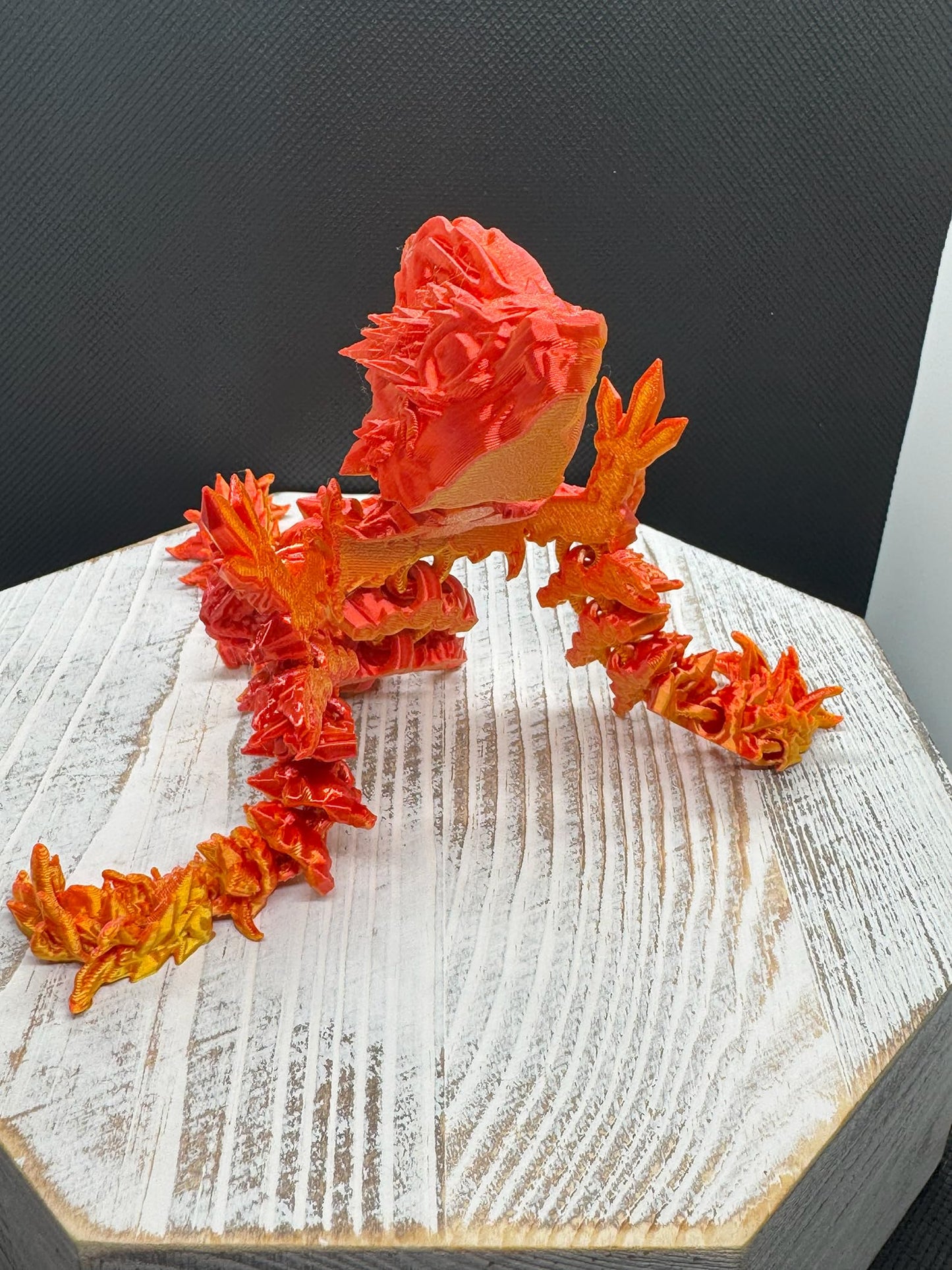 Articulated 3D Printed Fire Dragon Sculpture, Orange