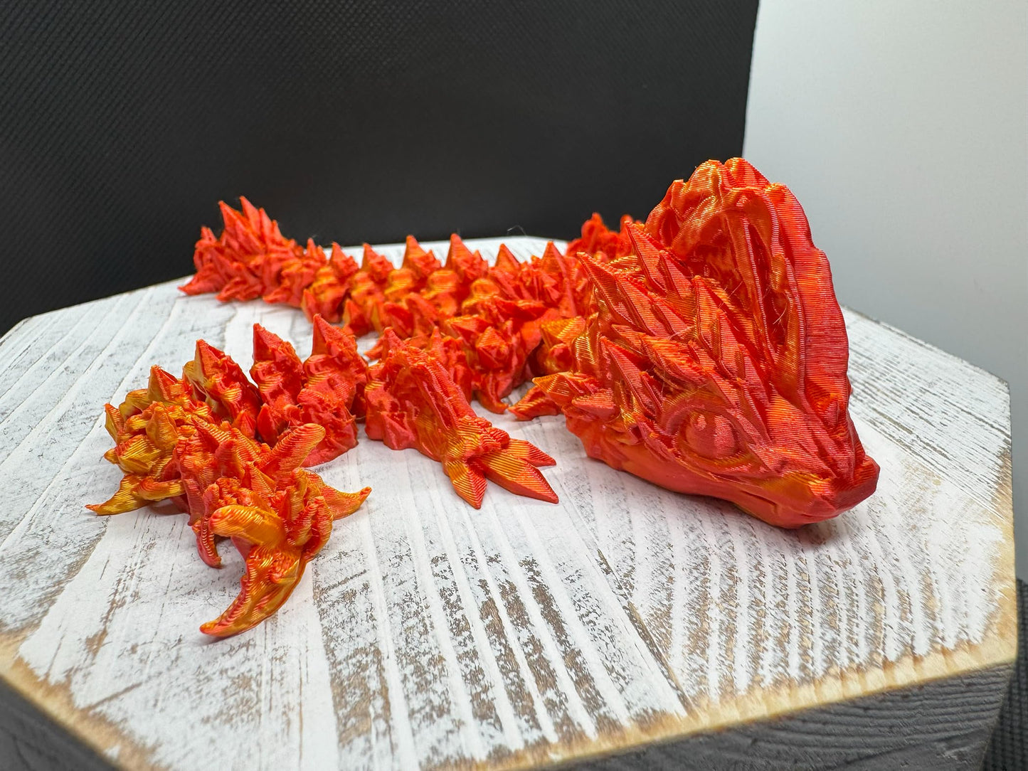 Articulated 3D Printed Fire Dragon Sculpture, Orange