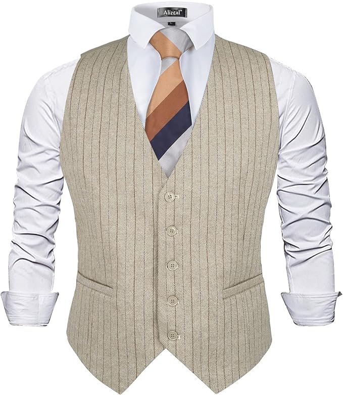 Mens Business Dress Tweed Suit Vest Regular Fit Waistcoat V Neck