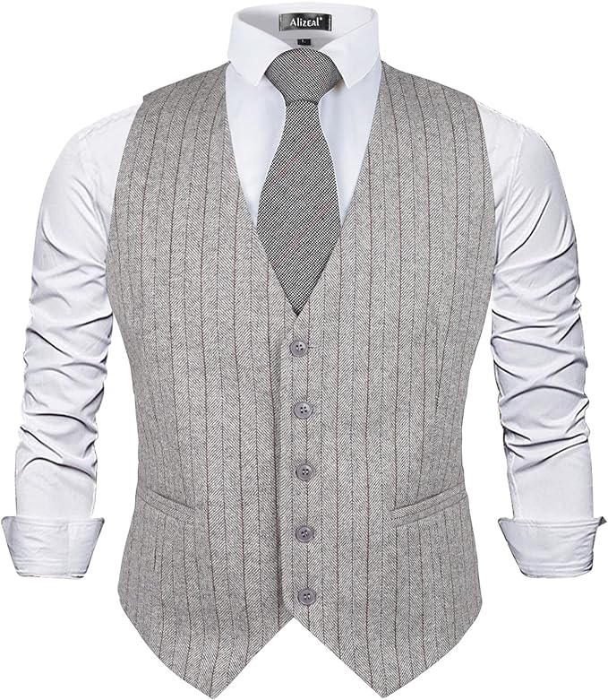 Mens Business Dress Tweed Suit Vest Regular Fit Waistcoat V Neck