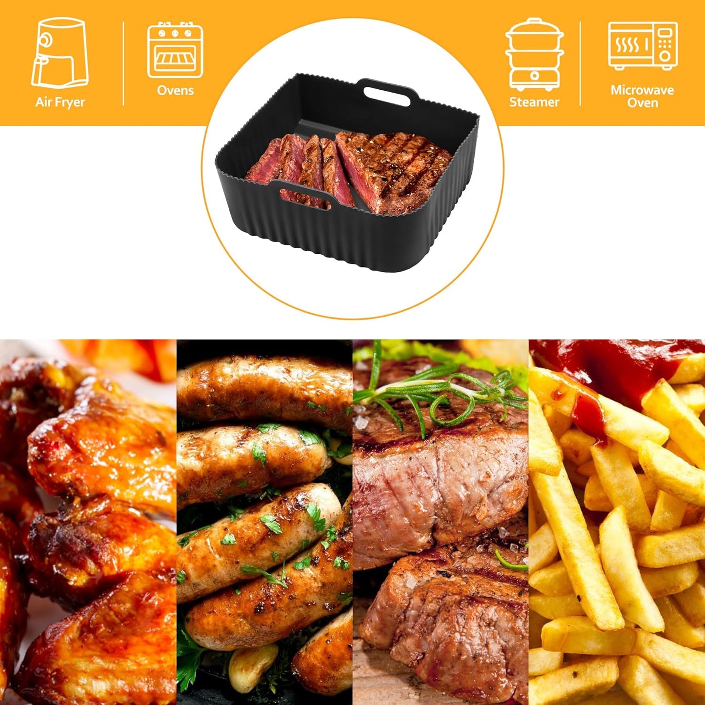 2 Set Large Silicone Air Fryer Liners for Ninja AF500UK,Reusable Air Fryer