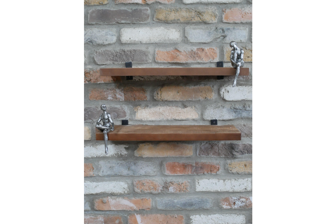 Set Of 2 Wooden Shelves with 2 x Resin Shelf Sitters Rustic Home Decor