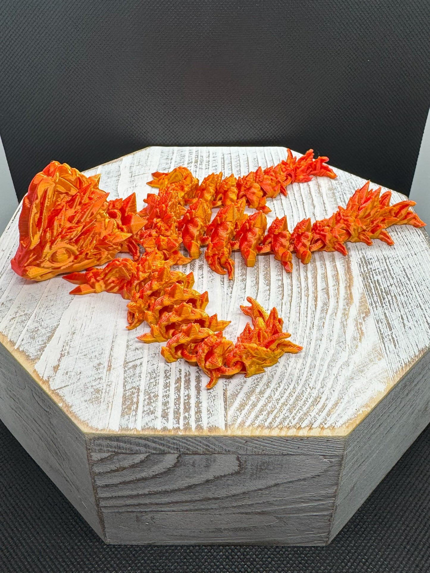 Articulated 3D Printed Fire Dragon Sculpture, Orange