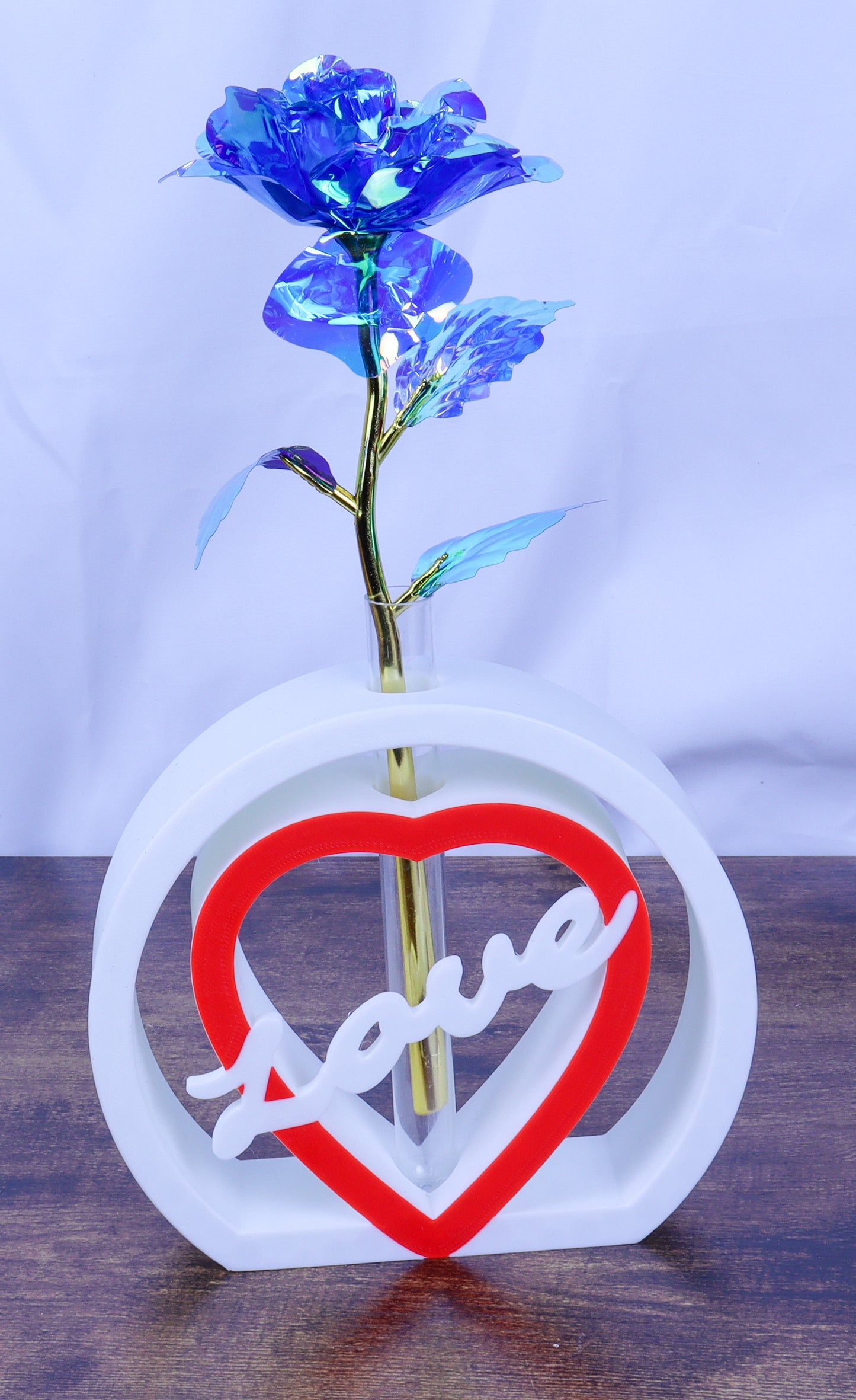 Love Heart Single Rose Vase, White and Red with Artificial Rose- Various Colours