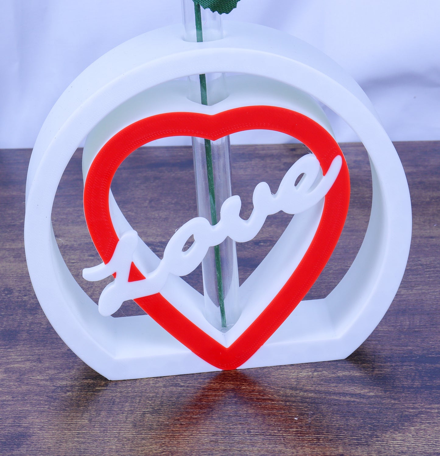 Love Heart Single Rose Vase, White and Red with Artificial Rose- Various Colours