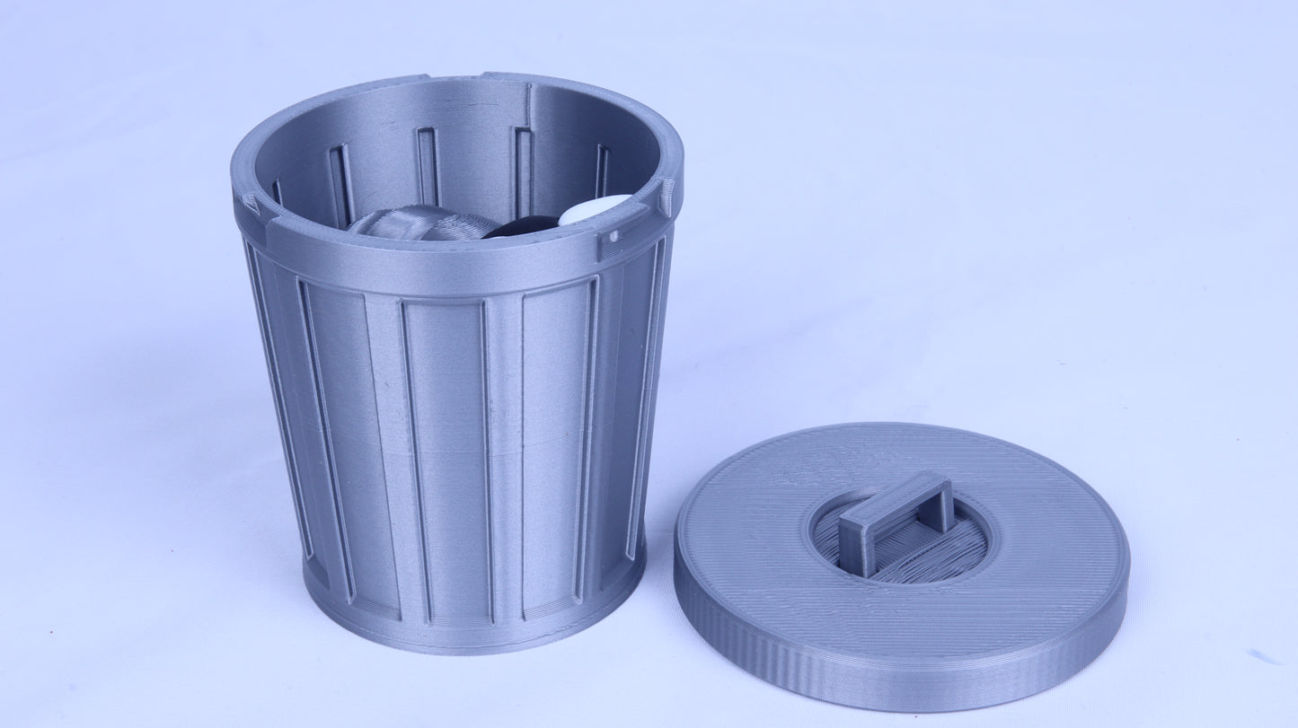 3D Printed Articulated Raccoon with Trash Can & Lid, Decorative Animal Design Toy