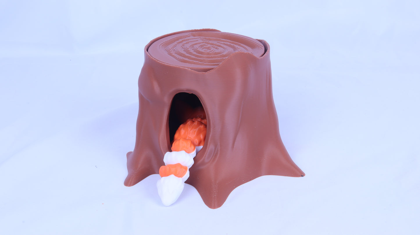 3D Printed Tree Stump Den with Fox Toy, Brown,