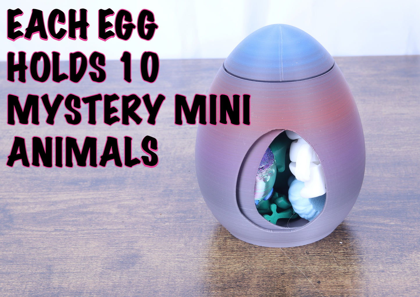 3D Printed Mystery Animal Pack, 10 Pieces, Fun and Unique Articulated Designs with Revolving Egg
