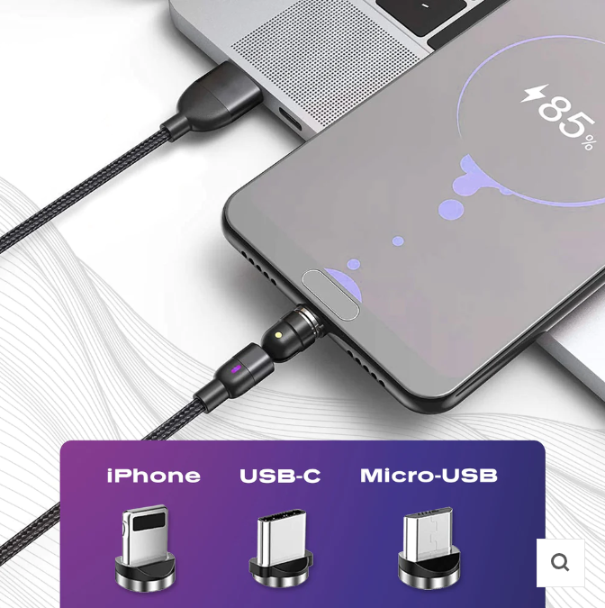 Statik 360 Magnetic 3in1 Style Cable USB C/Apple/micro Charger 3xRemovable Tips