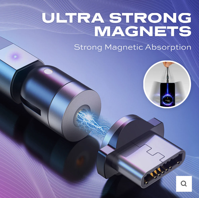 Statik 360 Magnetic 3in1 Style Cable USB C/Apple/micro Charger 3xRemovable Tips