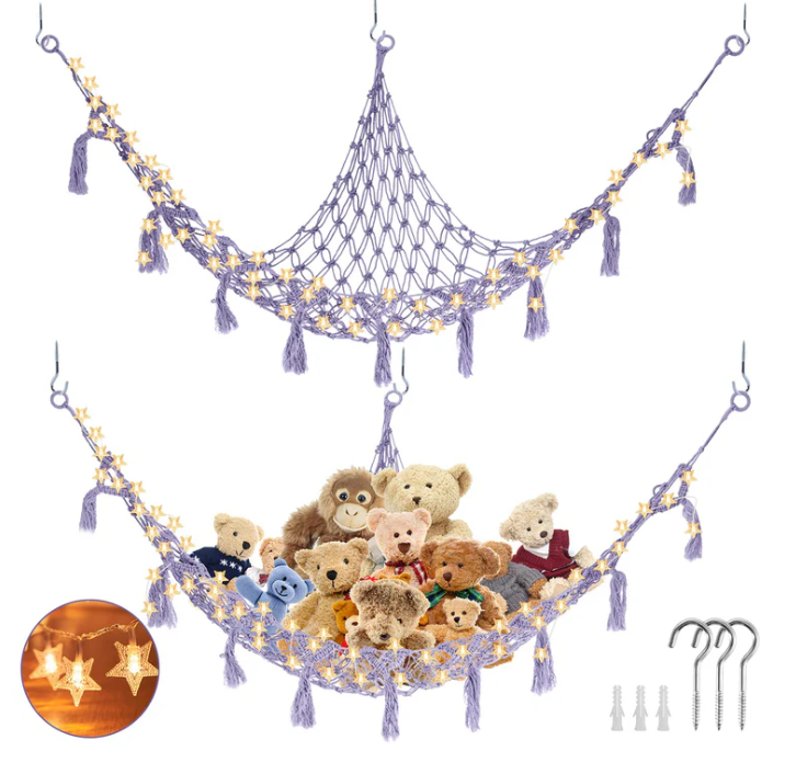 Plush Toy Storage Net Toy Hammock For Stuffed Animals Storage with Star Lights