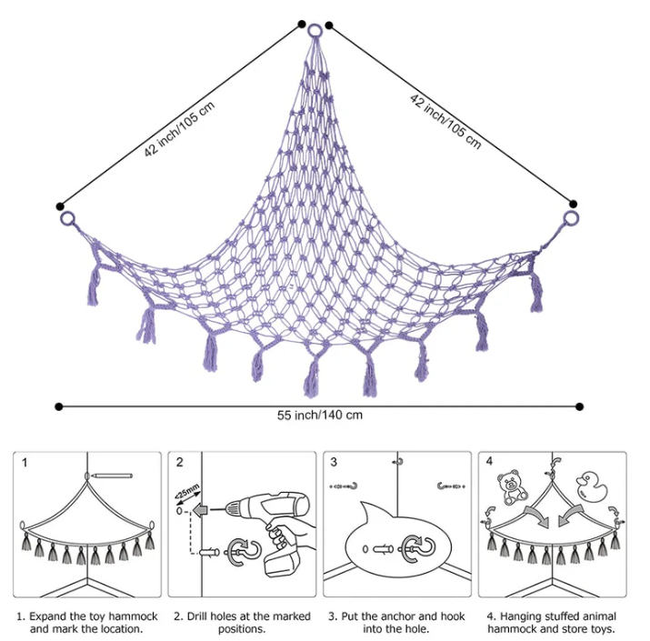 Plush Toy Storage Net Toy Hammock For Stuffed Animals Storage with Star Lights