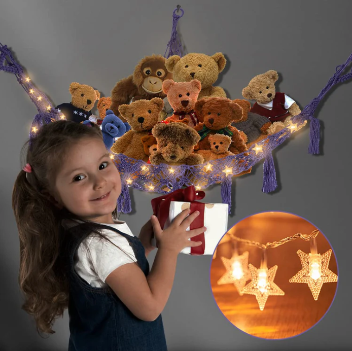 Plush Toy Storage Net Toy Hammock For Stuffed Animals Storage with Star Lights