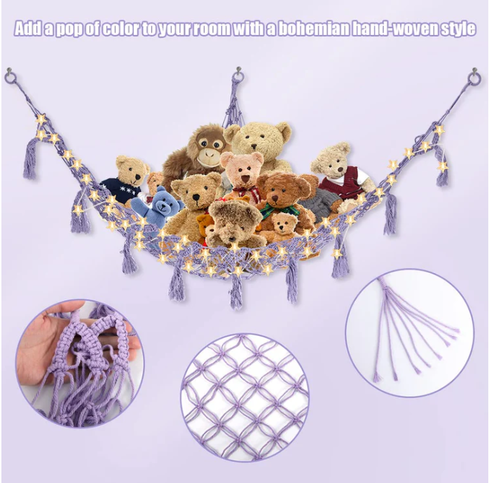Plush Toy Storage Net Toy Hammock For Stuffed Animals Storage with Star Lights