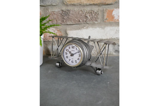 Vintage Style Bi-Plane Desk Clock | Flying Pilot Gift