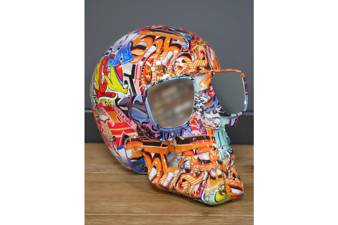 Graffiti Style Colourful Skull with Mirrored Shades Sunglasses | Resin Ornament