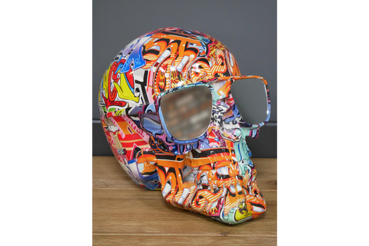 Graffiti Style Colourful Skull with Mirrored Shades Sunglasses | Resin Ornament