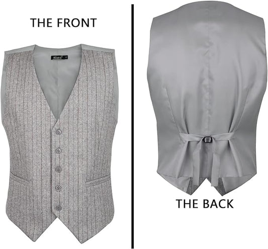 Mens Business Dress Tweed Suit Vest Regular Fit Waistcoat V Neck