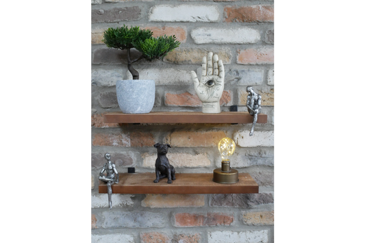 Set Of 2 Wooden Shelves with 2 x Resin Shelf Sitters Rustic Home Decor