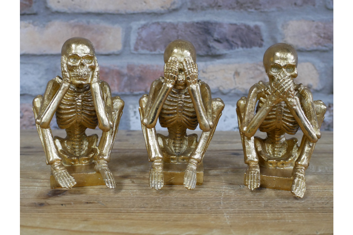 Skeleton Ornaments Figurines See Hear Speak No Evil 3 Wise Skull Gothic Decor