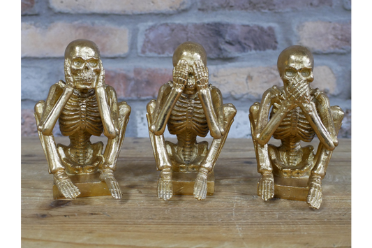 Skeleton Ornaments Figurines See Hear Speak No Evil 3 Wise Skull Gothic Decor