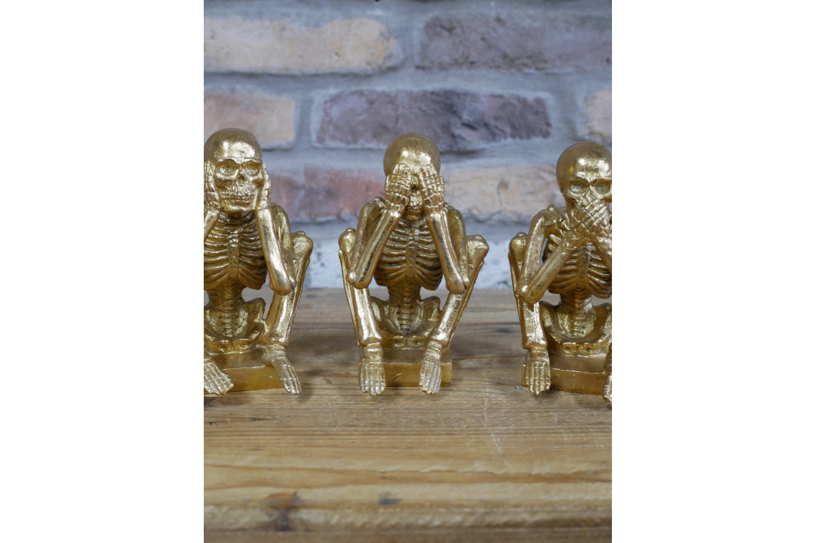 Skeleton Ornaments Figurines See Hear Speak No Evil 3 Wise Skull Gothic Decor