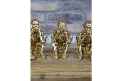 Skeleton Ornaments Figurines See Hear Speak No Evil 3 Wise Skull Gothic Decor