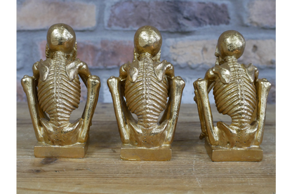 Skeleton Ornaments Figurines See Hear Speak No Evil 3 Wise Skull Gothic Decor