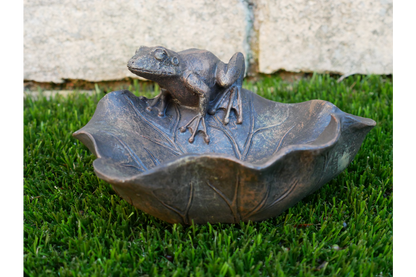 Frog On Leaf Bird Bath/Feeder Made of Resin