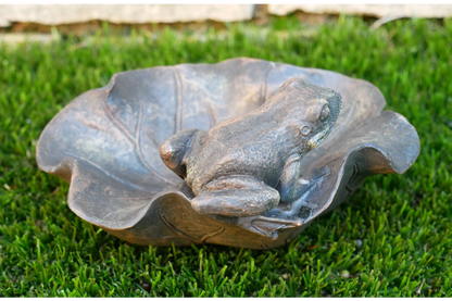 Frog On Leaf Bird Bath/Feeder Made of Resin