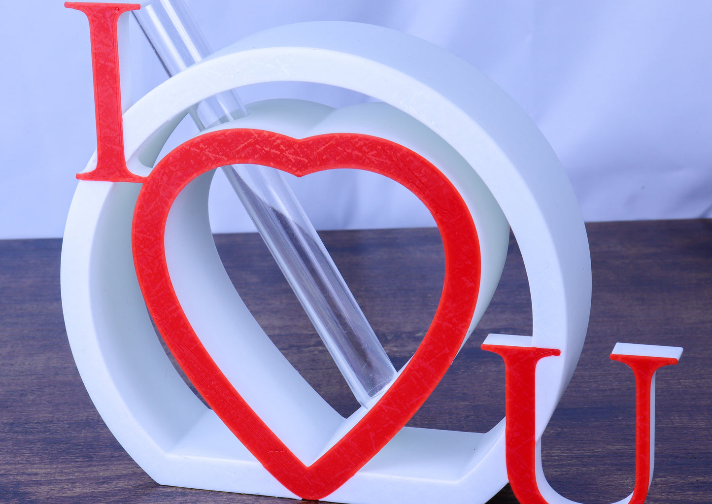 I Love U Heart Single Rose Vase, White and Red with Artificial Galaxy Rose- Various Colours