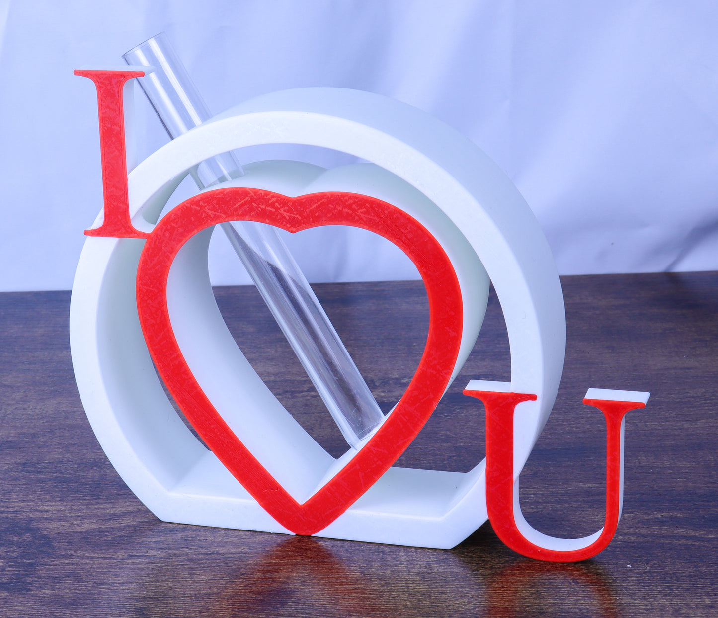 I Love U Heart Single Rose Vase, White and Red with Artificial Galaxy Rose- Various Colours
