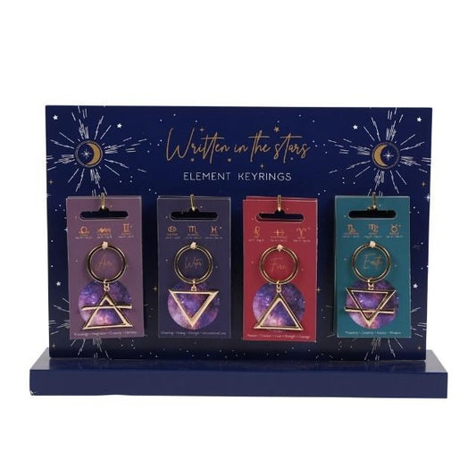 4 ELEMENTS OF THE ZODIAC KEYRINGS- EARTH, FIRE, WIND & WATER