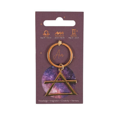 4 ELEMENTS OF THE ZODIAC KEYRINGS- EARTH, FIRE, WIND & WATER