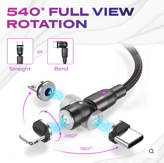 Statik 360 Magnetic 3in1 Style Cable USB C/Apple/micro Charger 3xRemovable Tips